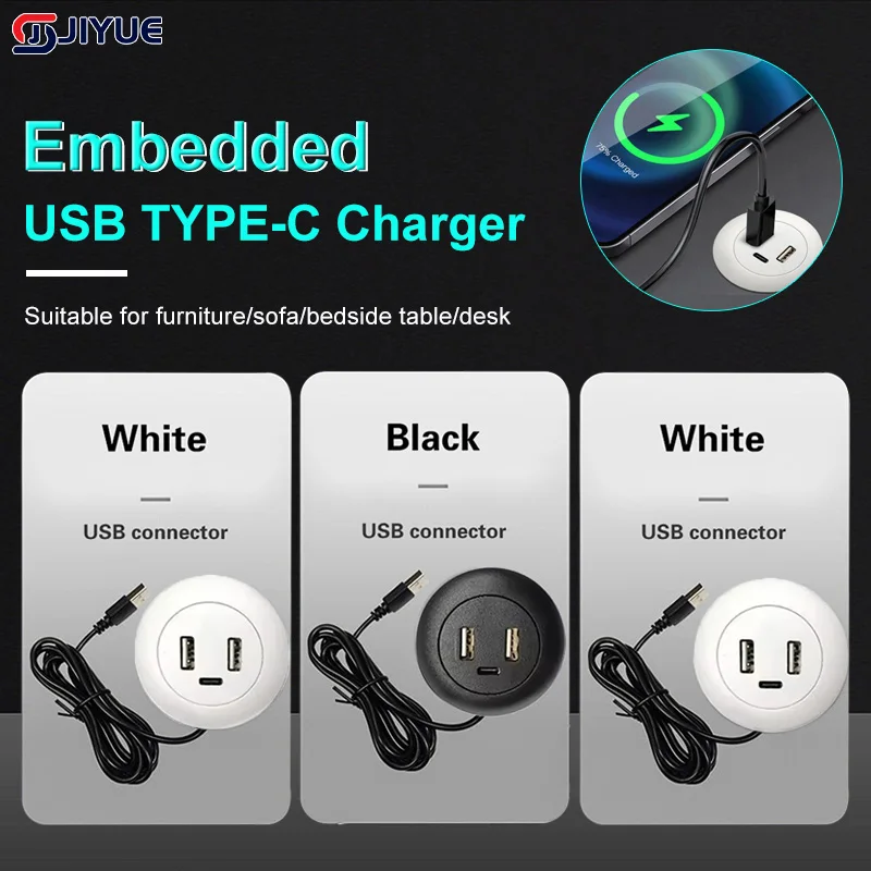 새로운 임베디드 데스크탑 USB2.0-USB TYPE-C 충전기 연장 코드 모바일 티 테이블 소파 숨겨진 고속 충전 케이블 커넥터