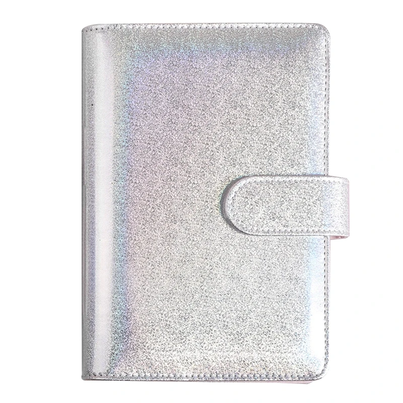 Glitter Refillable Journal Notebook Cover 6 Ring Binder Loose-leaf Notepad Cover A5 Size for Drawing Writing Planning D5QC