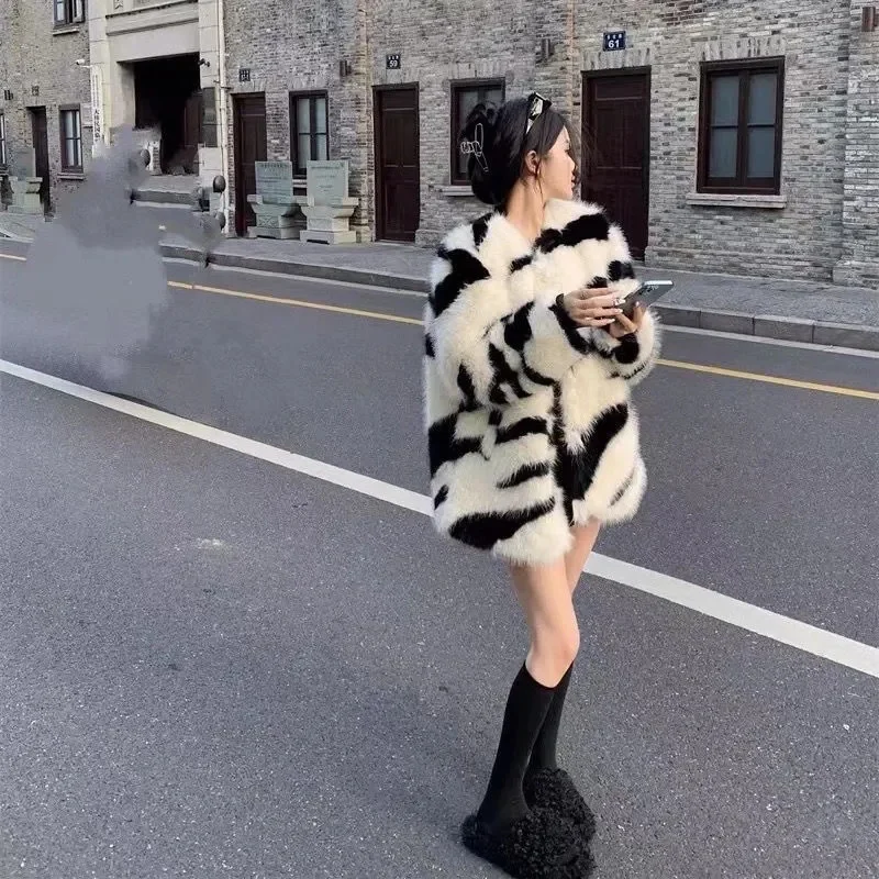 Zebra Patterned Faux Fur Retro Fur Coat For Women 2024 New Loose Korean Version For Young Niche Loose High-end Trendy Commuting