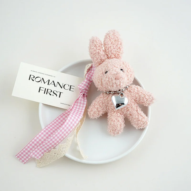 ALi/ 1 Pc Bunny Heart Phone Chain Punk Cute Plush-Rabbit Keychain