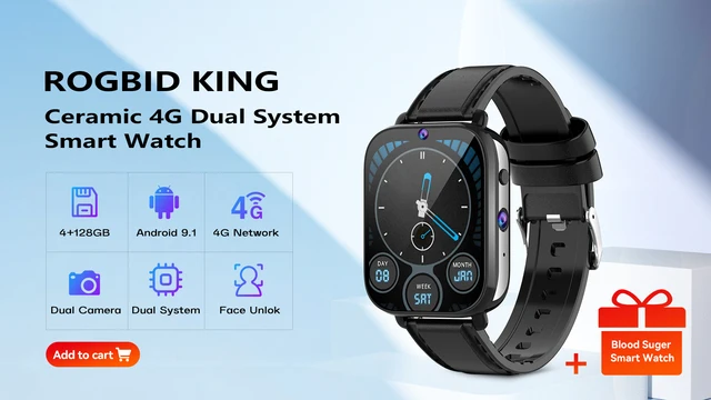 Rogbid King Smart Watch men women 4G 128G Android Smartwatch waterproof  850mah 8MP Camera GPS WIFI 1.75 inch 320*385 HD - AliExpress