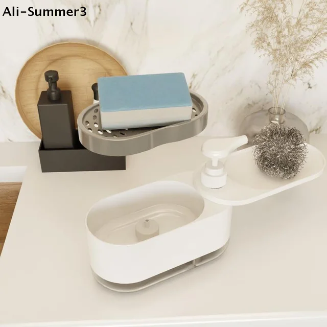 ที่จ่ายสบู่พลาสติกขนาดใหญ่สำหรับห้องน้ำ ปี 2025 1 ชิ้น พร้อมที่วางฟองน้ำ แบบกดด้วยมือ 4