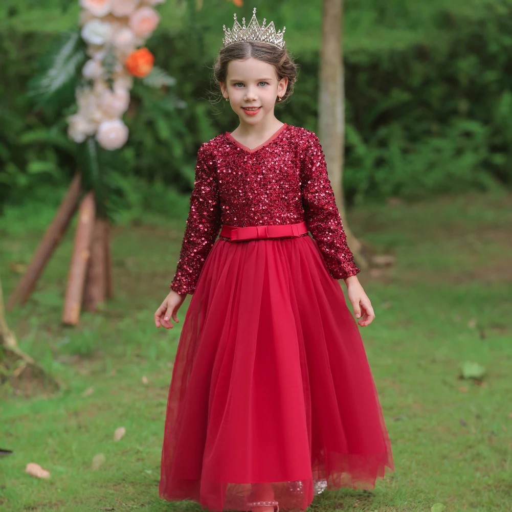 Vestido para niña de 10 años, ropa de manga larga, lentejuelas brillantes de baile de gama alta, estilo europeo de verano| | AliExpress