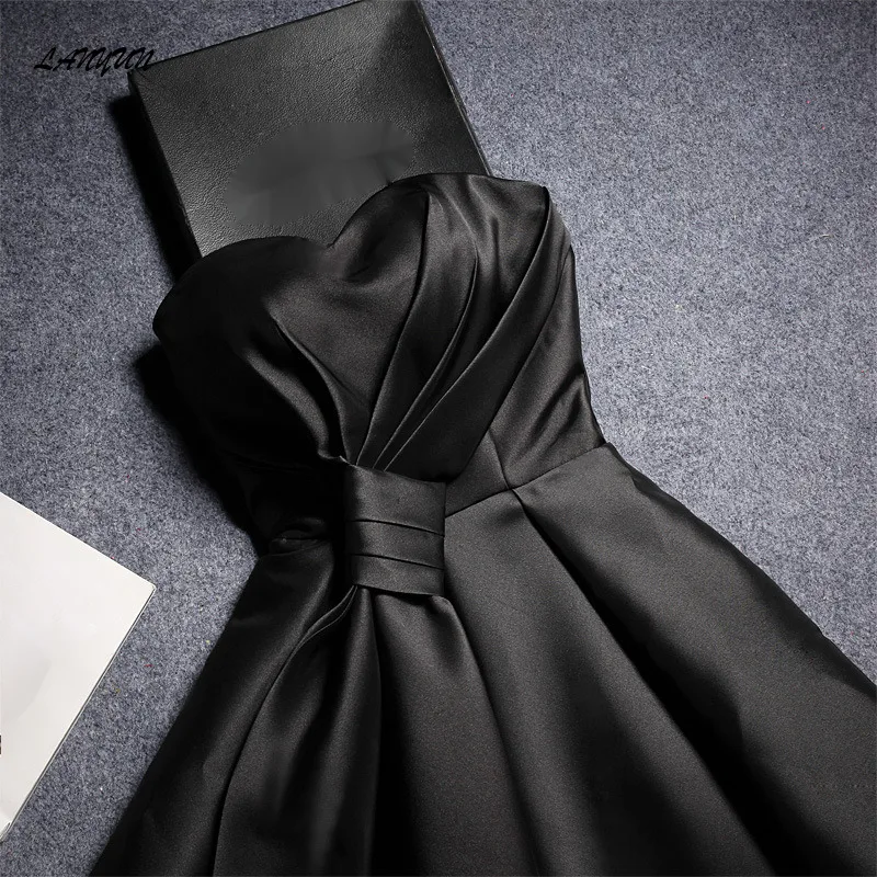 LANMU Black Short Prom Lady Girl Women Sexy Robe Princess Banquet Party Ball evening dress Gradaution Female Performance Gown