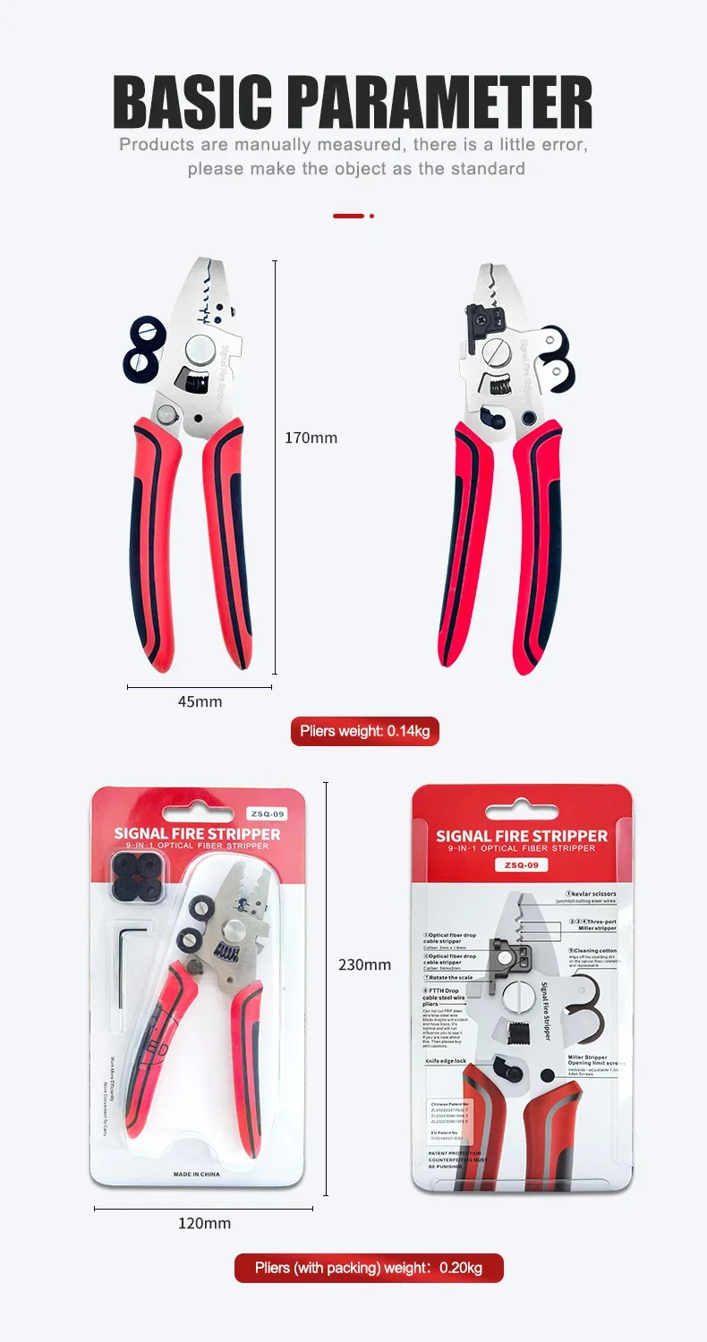FTTH 9 in1 Stainless Steel Stripping Pliers Multifunctional Fiber Optic Strippin
