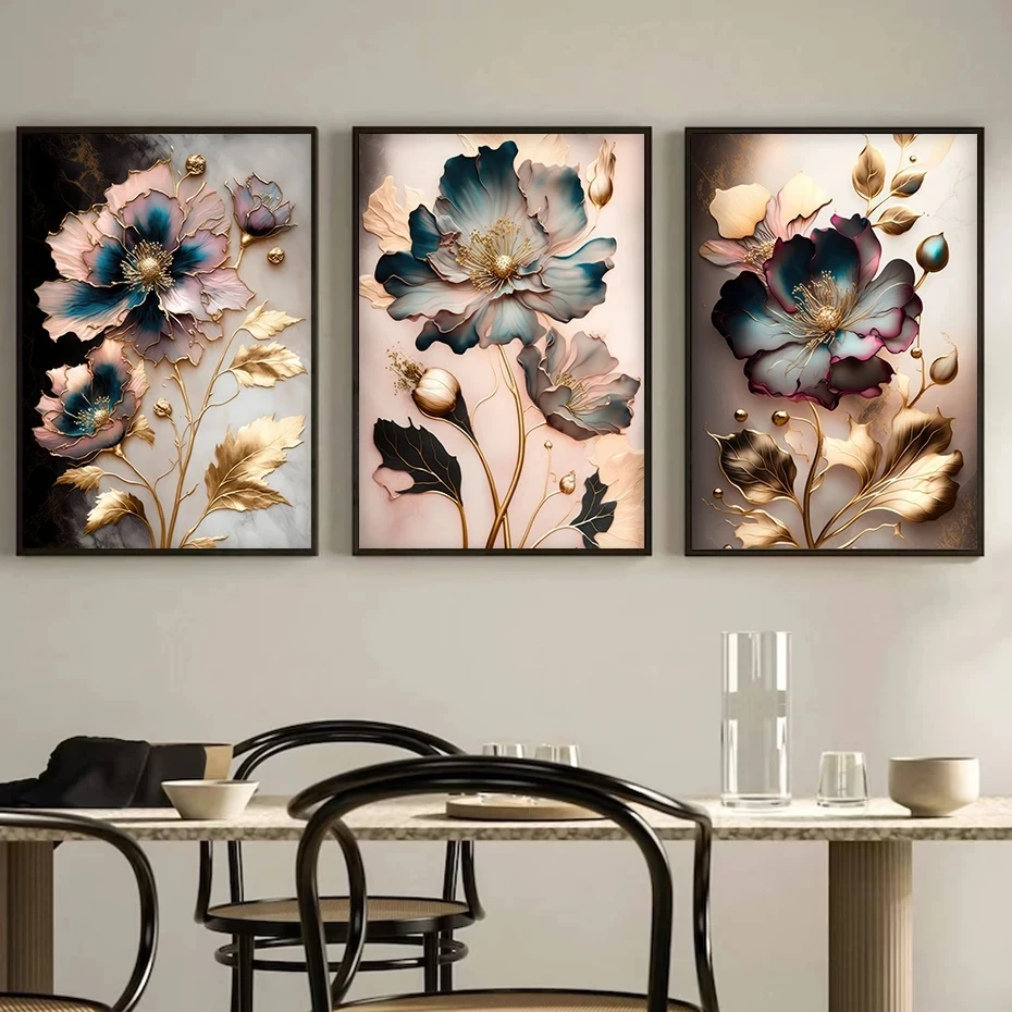 Flowers with Gold Leaves Diamond Painting triptych Full Square Round Diamond Mosaic Modern Living Room Luxurious Home Decoration Flowers with Gold Leaves Diamond Painting triptych Full Square Round Diamond Mosaic Modern Living Room Luxurious Home Decoration