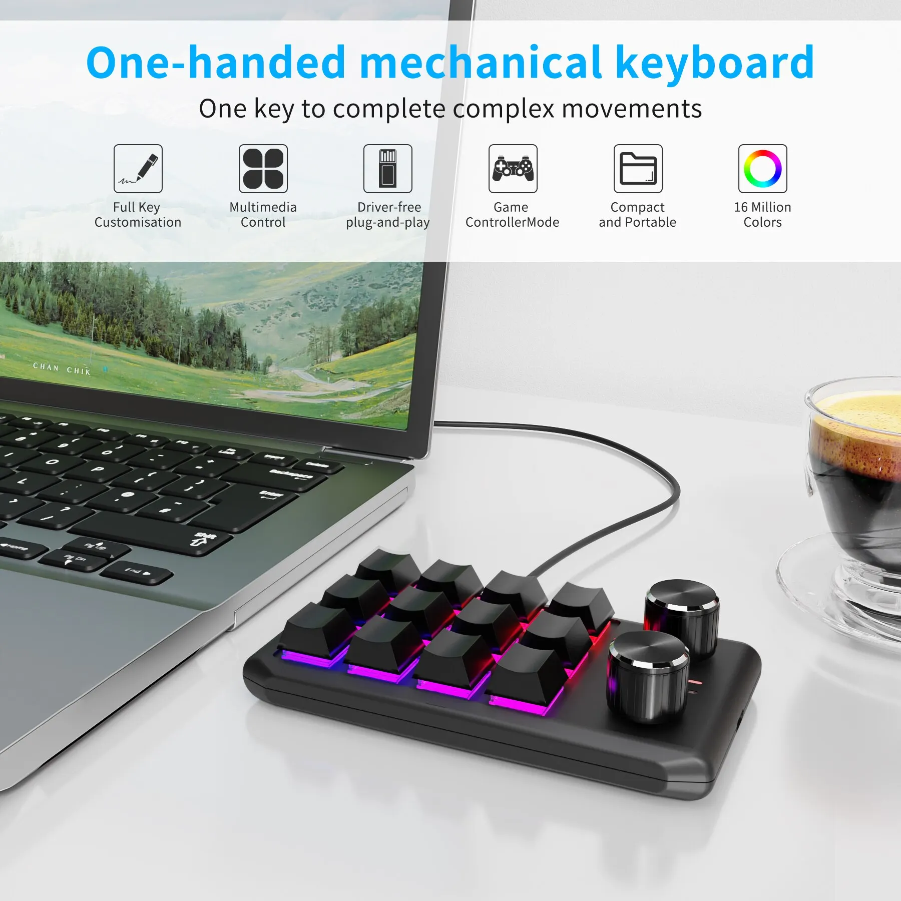 Enhanced RGB Mechanical Macro Pad - 12 Keys & Dual Knobs for Gaming & Custom Programming