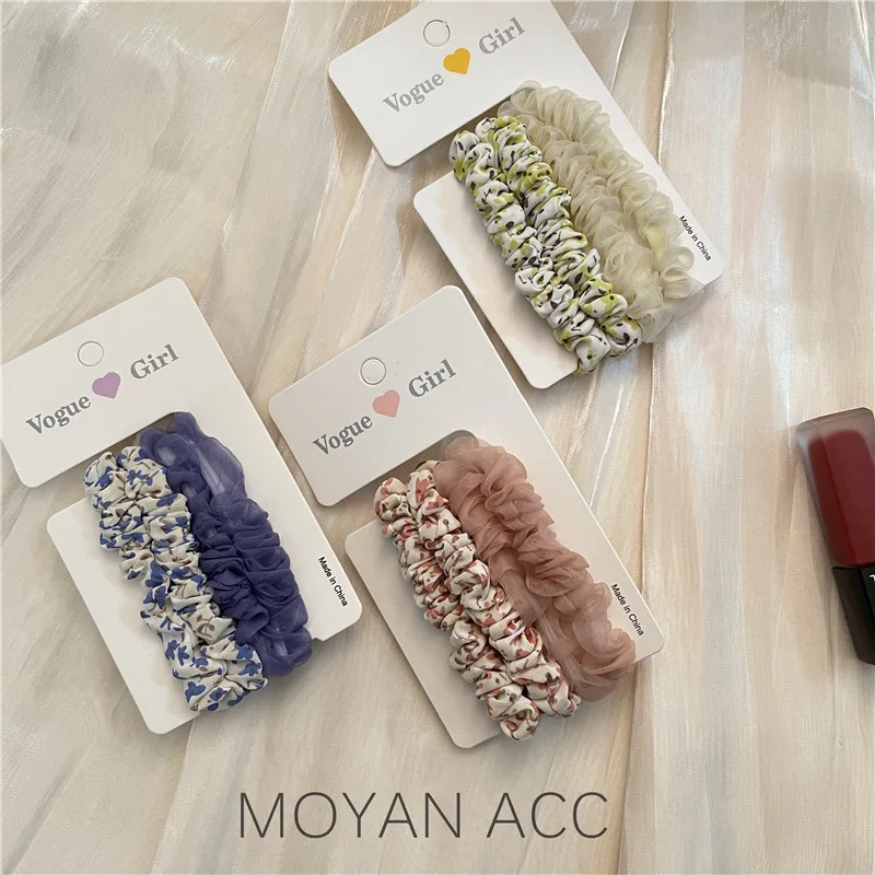 Fresh Floral Super Fairy Hair Band Female Hair Tie Korean Mori Style Large Intestine Ring Hair Rope Sweet Mesh Rubber Headband H british small mesh hair rope female online influencer mixed color woven plaid large intestine ring rubber band hair rope tempera