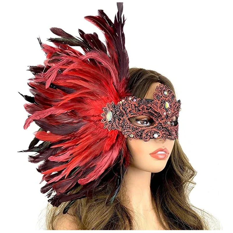 Women Costume Venetian Feather Mardi Gras Masquerade Mask Halloween Cosplay Wedding graduation Party - Image 3