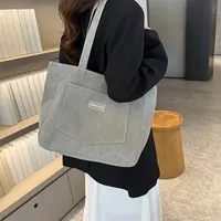 Large Capacity Corduroy Shoulder Bag – Trendy Solid Color Tote with Front Pocket, Stylish Ladies Handbag for Shopping, Work & Everyday Use - Image 6