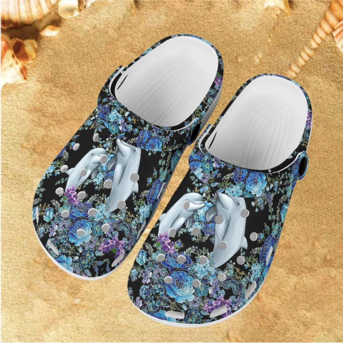 Designer Rose Dolphin Casual Sandals Women Lightweight Non-slip Bathroom Shower Slippers Comfortable Heel Strap Slides