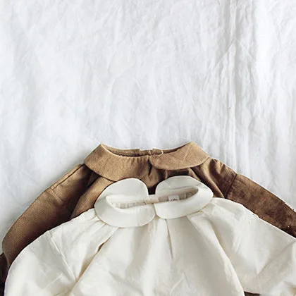 Korean Children's Wear Spring and Autumn Girls Cute Little Literary Style Wrinkled Doll Collar Tied Shirt