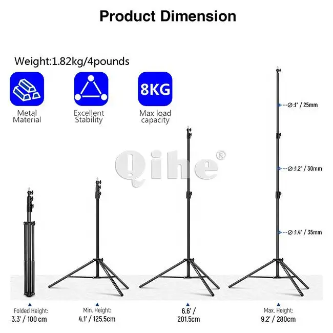 2.8m/9.2ft 에어 쿠션 라이트 스탠드, 280cm 알루미늄 삼각대 스탠드
