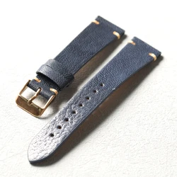 Luxurious Blue Sheepskin Leather Strap - Soft, Ultra - Thin, and Handcrafted - 19mm (Rose gold buckle)
