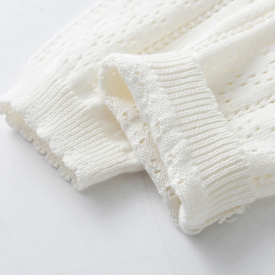 Newborn baby girl pure cotton sweater cardigan hollow knitted thin jacket for spring and autumn