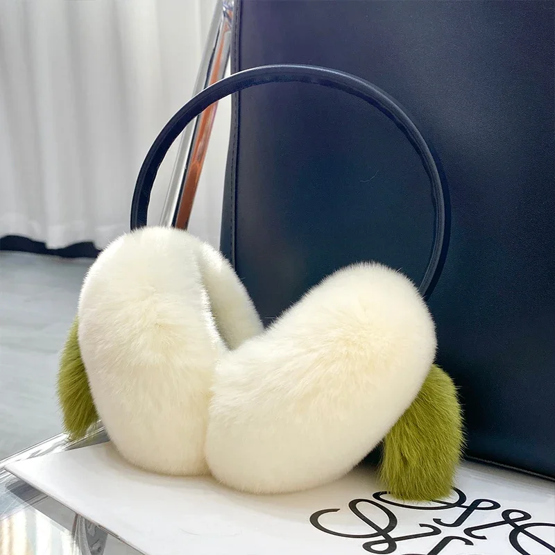 MPPM Real Rex Rabbit Fur EarMuffs Winter Ear Warmer Women Girls Cute Persimmon Ear Cover