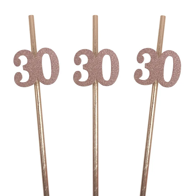 Rose Gold Milestone Celebration Straws - Elegant Birthday & Anniversary Party Decorations
