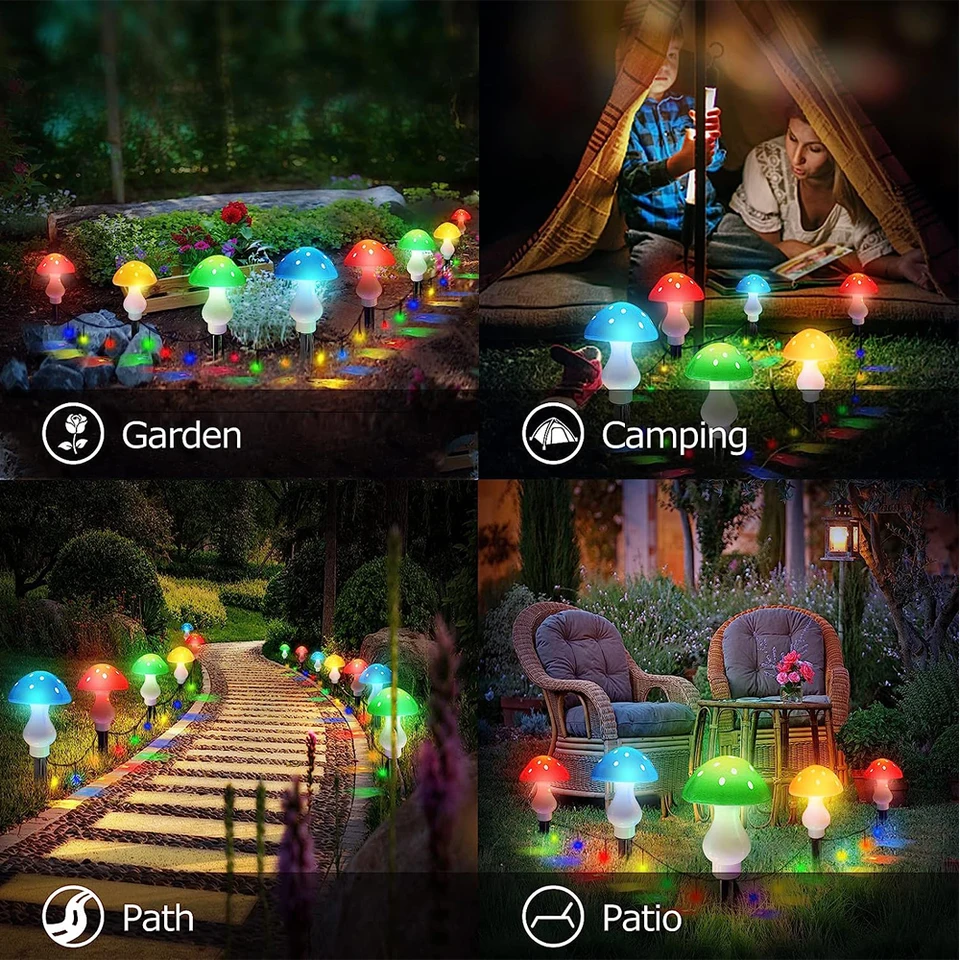 Luci solari da giardino a forma di fungo: decorazione da prato a
