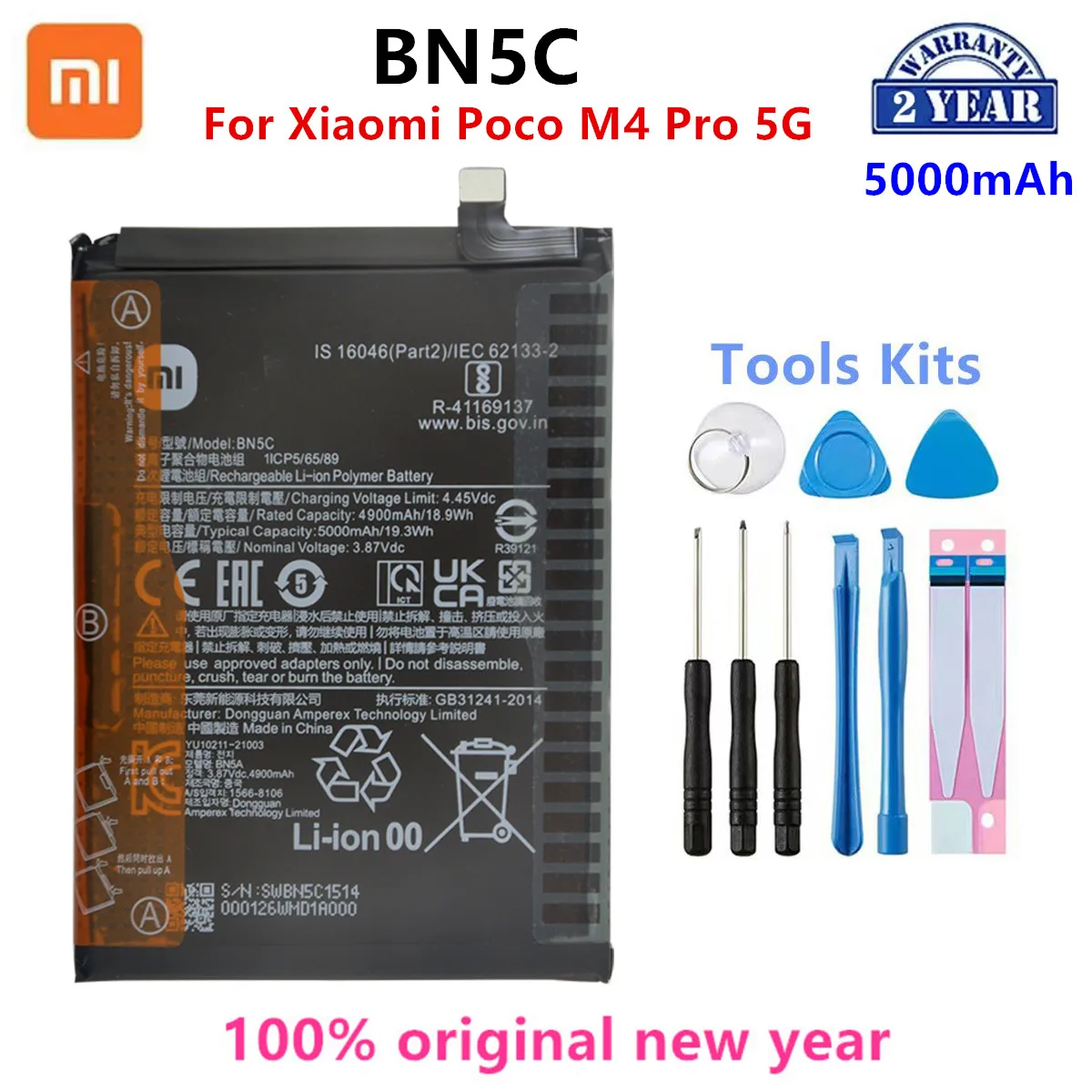 

Xiao mi 100% Orginal BN5C 5000mAh Battery For Xiaomi Poco M4 Pro 5G M4pro Phone Replacement Batteries+Tools