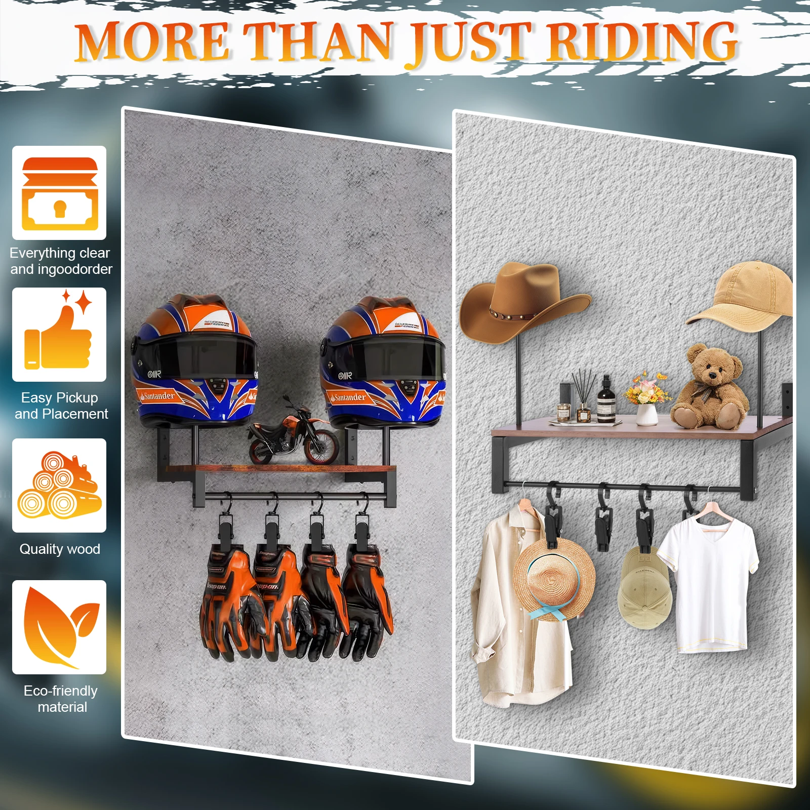 Wooden Helmet Organizer Rack with 5 Hooks Helmet Hanger Wear Resist Gear Storage Rack for Motorcycle Accesories Storage