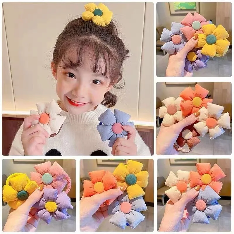 Korean Filled Cotton Cloth  Flower Hair Ring Sweet Hair Accessories Simple Girl Hair Rope Large Intestine Circle Ball Hair Rope dog tug cotton rope indestructible dog games training