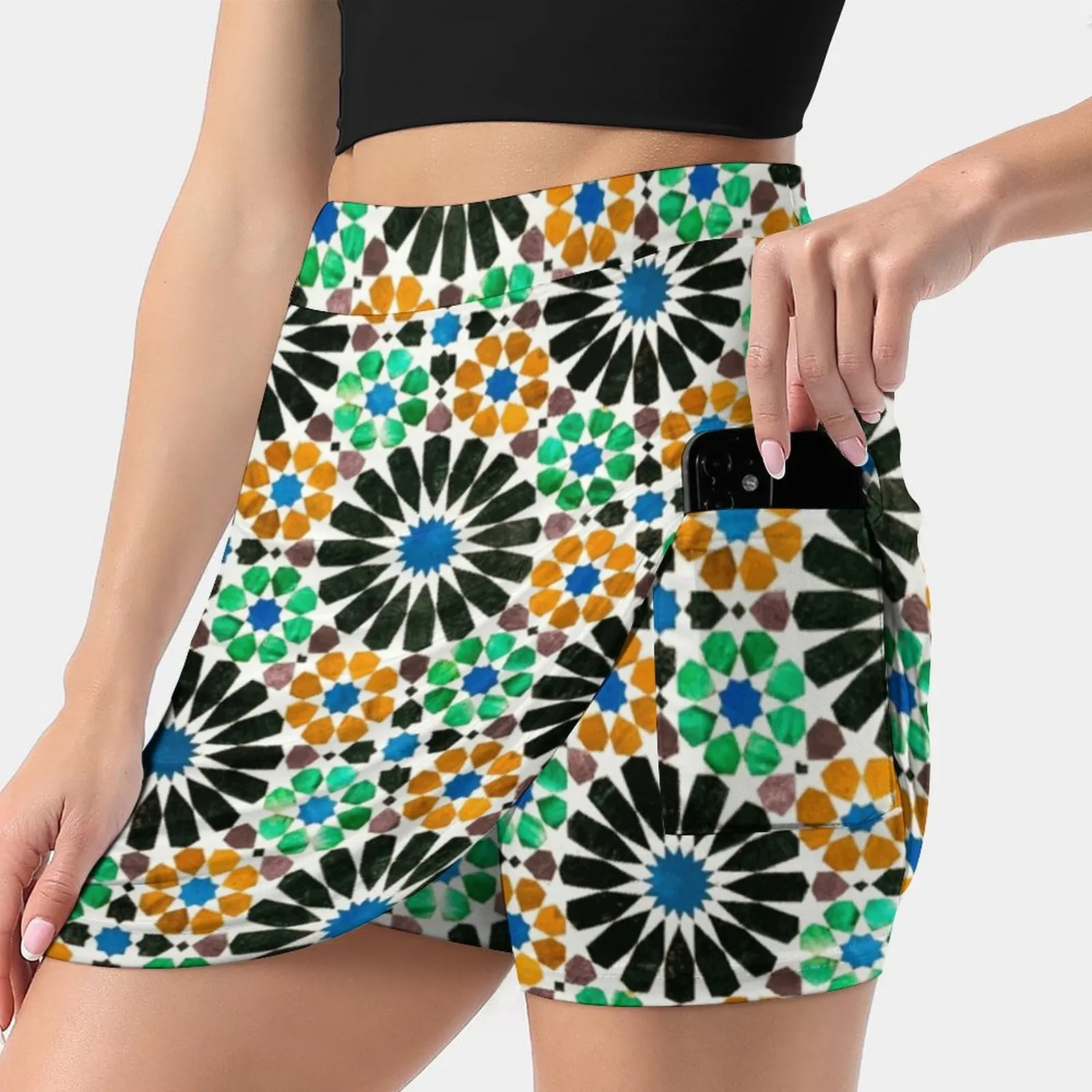 

Alhambra Tessellation Women Sports Skirt Tennis Golf Dance Fitness Running Yoga Skirts Pattern Geometry Mosaic Ceramics