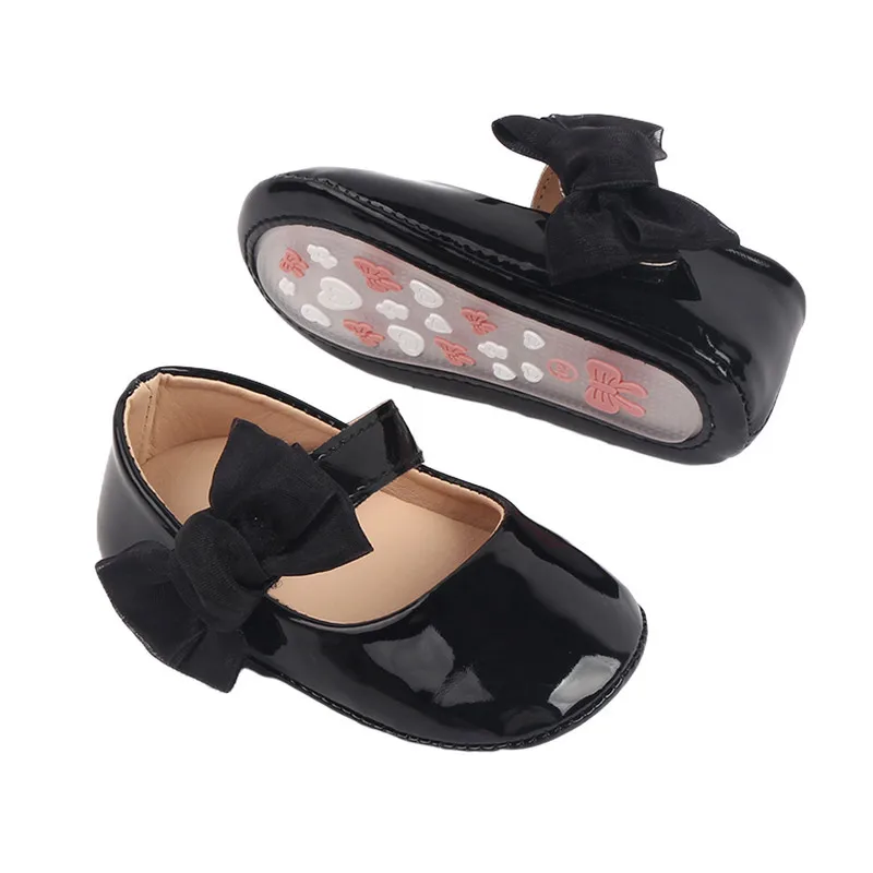 Mocassins mignons en cuir PU pour bébés filles, semelle souple, nœud papillon, chaussures plates, premiers marcheurs, chaussures de princesse coordonnantes, printemps, automne