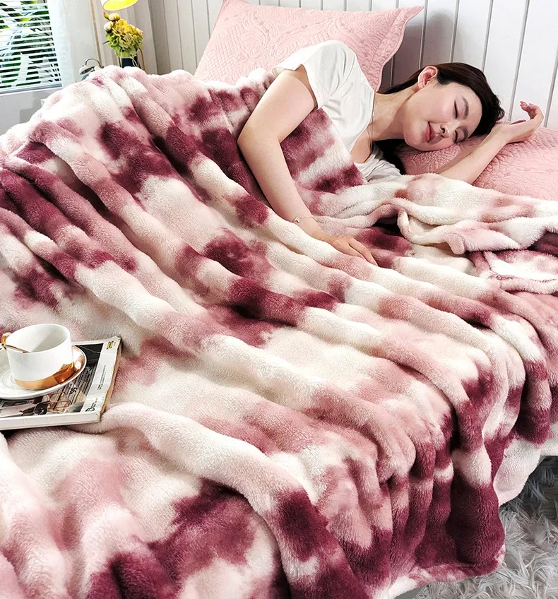 Double-Sided Bubble Fleece Blanket - Gradual Color Change Sofa  Nap Blanket