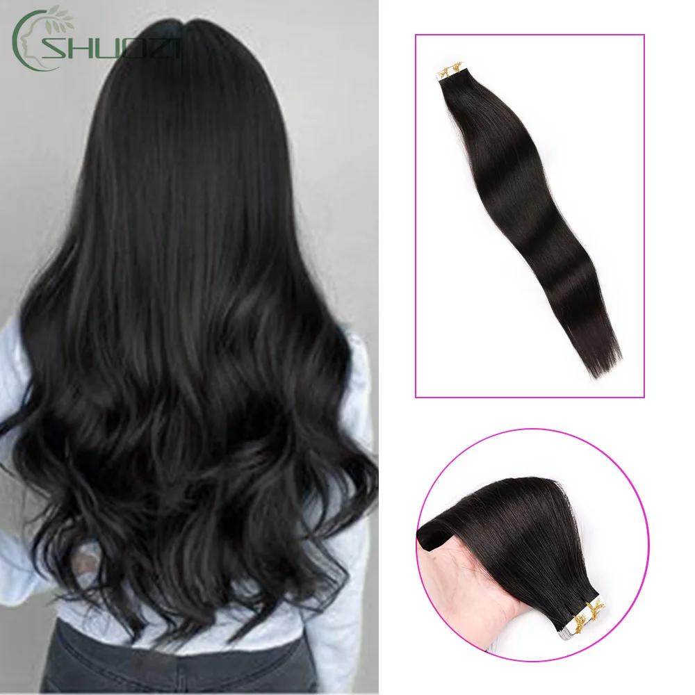 

Tape in Hair Extensions Human Hair Silky Straight Remy Human Hair Seamless Skin Weft Tape in Human Hair Extensions Natural Black