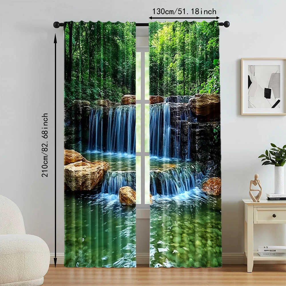 2 pcs, versatile polyester transparent curtains for home decoration Rainforest Waterfall Natural for use in bedrooms and living 5