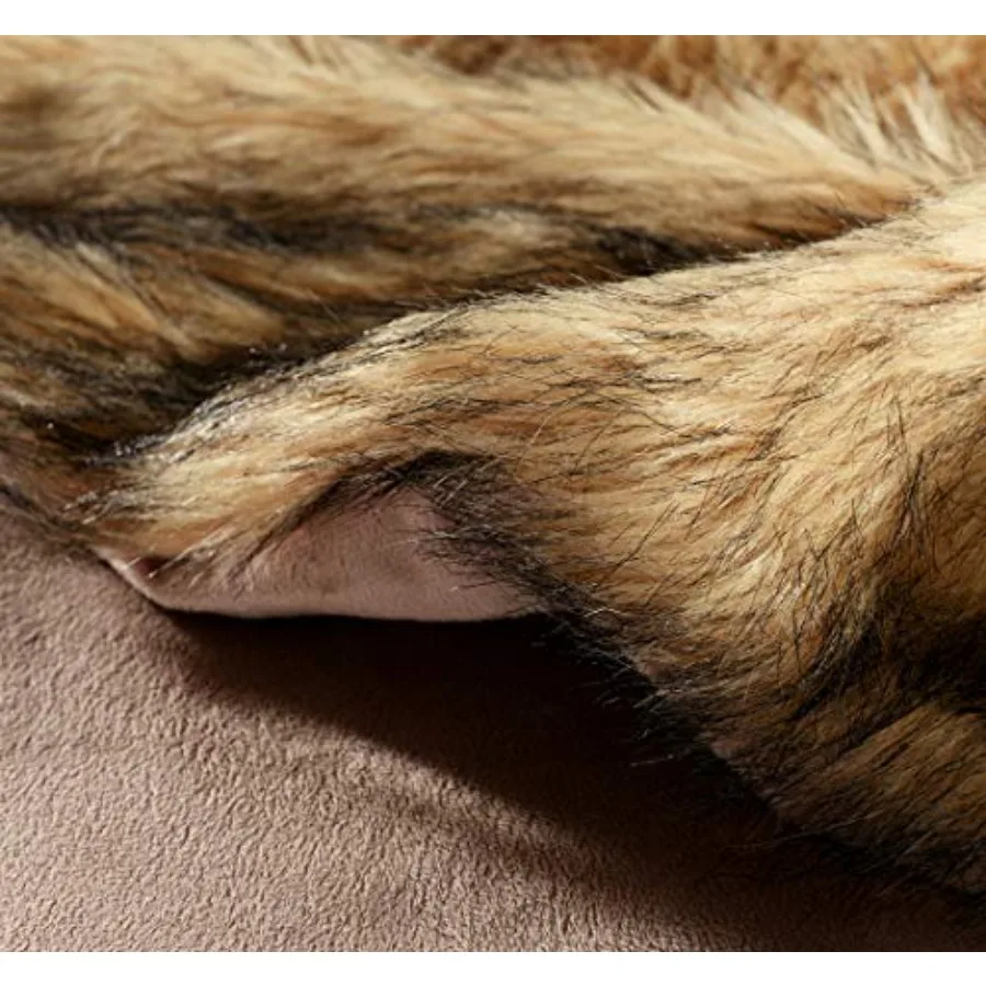 Luxury Plush Faux Fur Blanket King Size Long Pile Golden Yellow with Black Tips Throw for Sofa Armchair Couch and Bed Oversized