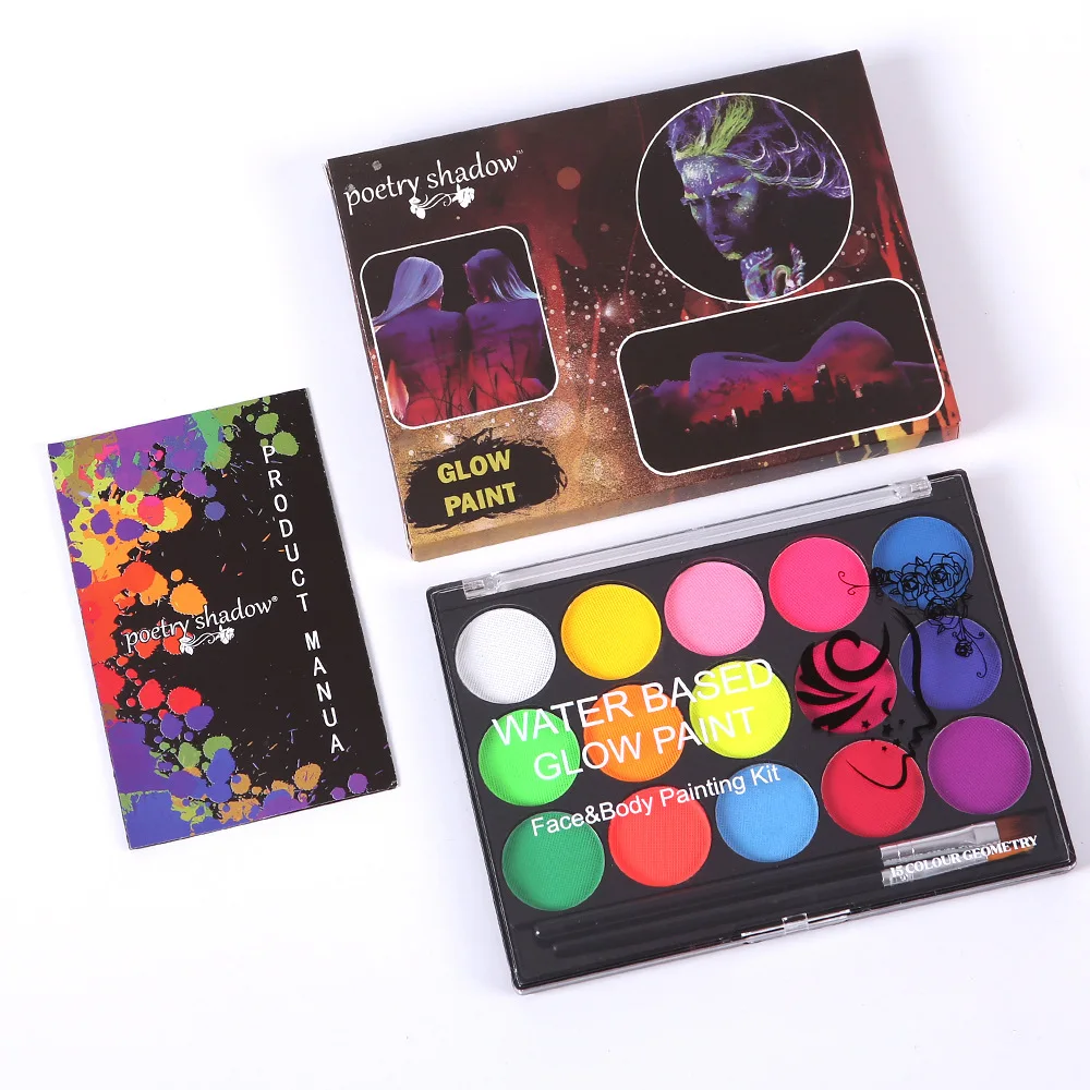 15 Colors Glow In Dark Water Based Body Face Painting Non-toxic Diy Paint Kit 5