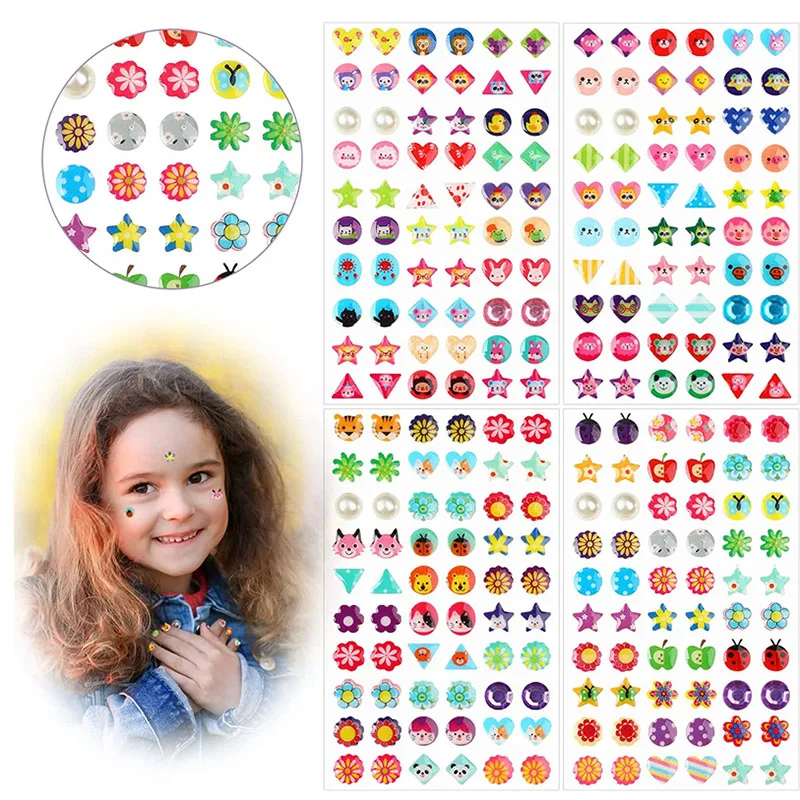 60/180/300Pcs Sticker Earrings 3D Gems Stickers Glitter Sparkle Crystal Stickers Self-Adhesive Stick on Earrings For Girls Kids