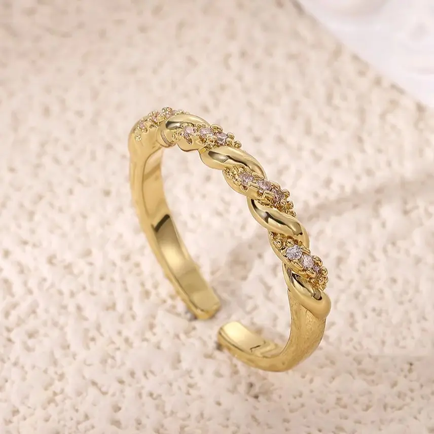 Zircon Twisted Rings for Women Gold Stainless Steel