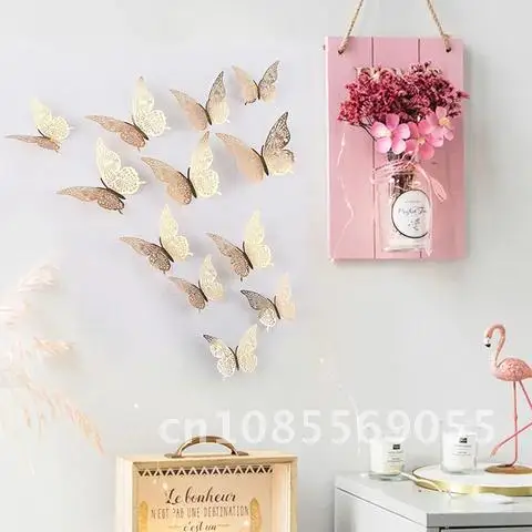 

Cake Toppers 3D Hollow Butterflies Happy Birthday 12pcs Decorations for Birthday Cake Dessert Baby Shower Decor Butterfly