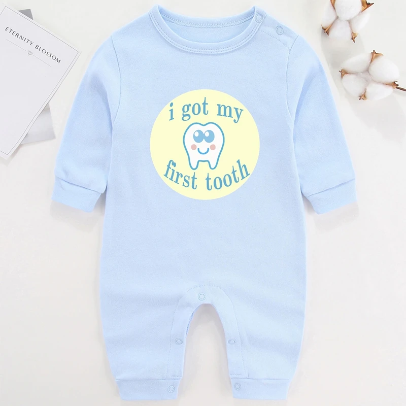 My First Tooth Baby Girl Winter Clothes Cotton Newborn Baby Boy Costume Long Sleeve Romper for Babies Infant Outfits bulk baby bodysuits	 Baby Rompers