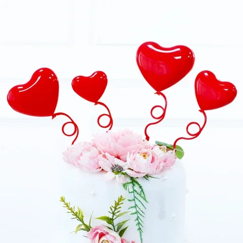 

4Pcs Mix Size Heart Balloons Cake Toppers Valentines Day Party Supplies Anniversary Wedding Cake Decorations Red Heart Ornaments