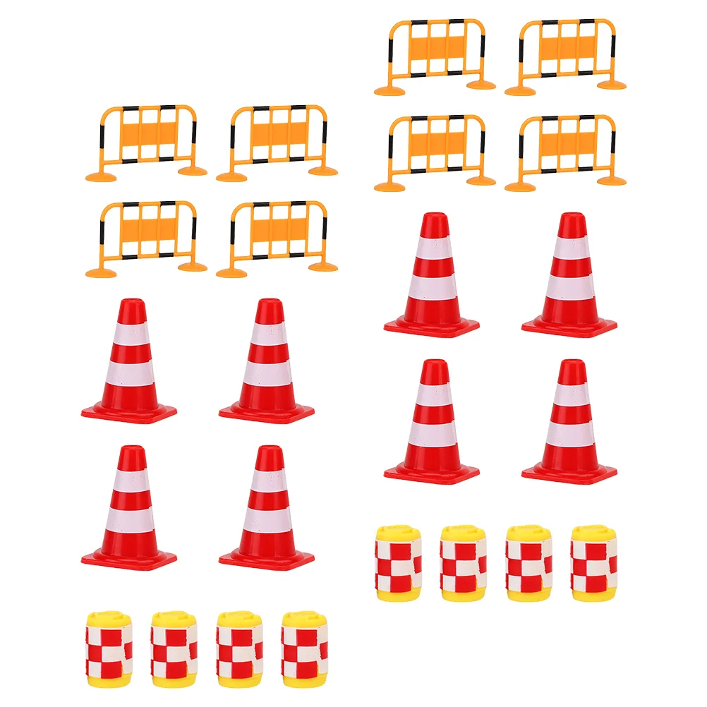 24pcs Traffic Signs Playset Miniature Road Cones Parking Signs Simulation Roadblock Barricade Models Cake Topper Kids Early