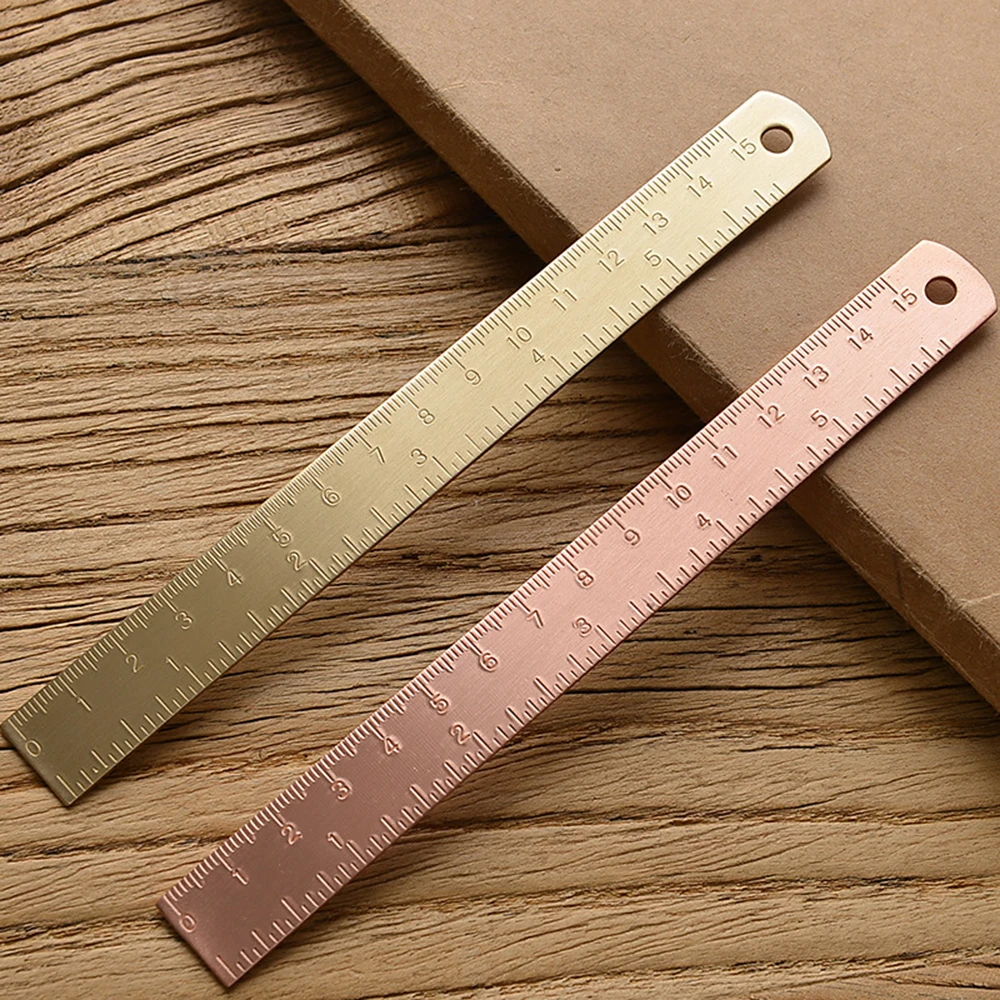 Brass Straight Ruler for School Office Stationery Metal Painting Drawing Tools Rose Gold Measuring Ruler Bookmark straight ruler metal ruler 15cm