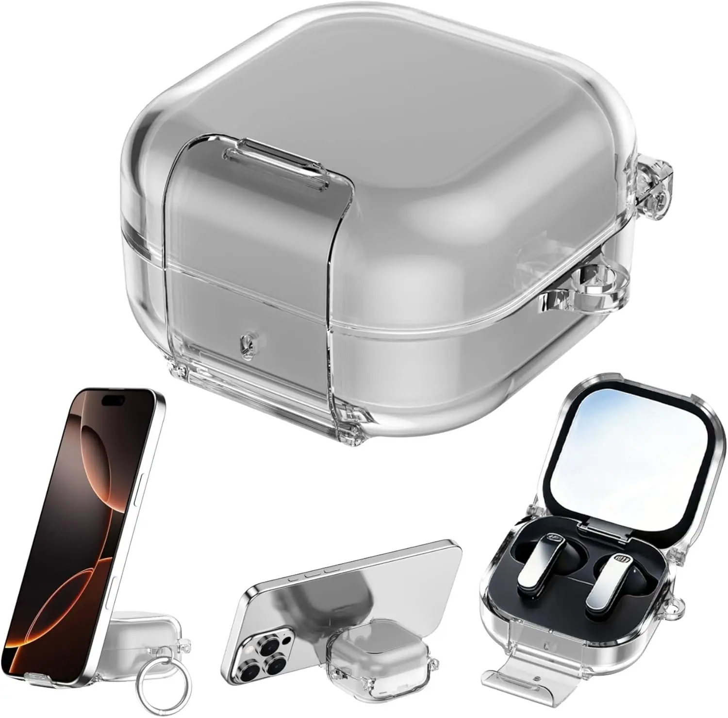 2026 Galaxy Buds 4 Pro Protective Case with Phone Stand, Soft TPU Cover with Carabiner & Cleaning Pen