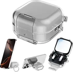 2026 Galaxy Buds 4 Pro Protective Case with Phone Stand, Soft TPU Cover with Carabiner & Cleaning Pen - Buds 4 case (Transparent black)