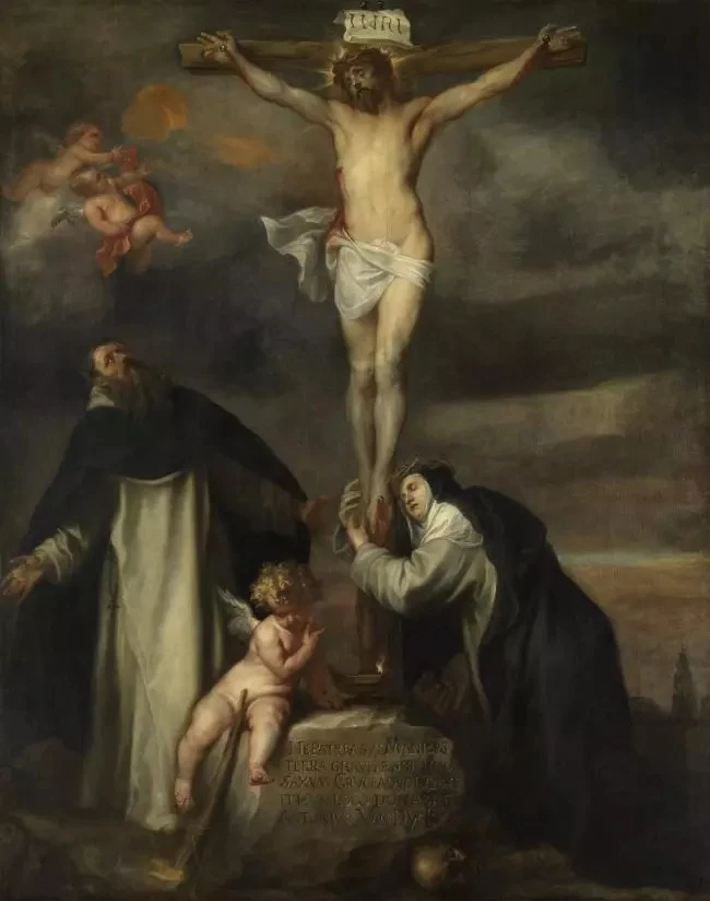 Elegant Church Cathedral Wall Art: Anthony van Dyck's Christ at the Cross with St. Catharina of Siena and St. Dominic Print Painting