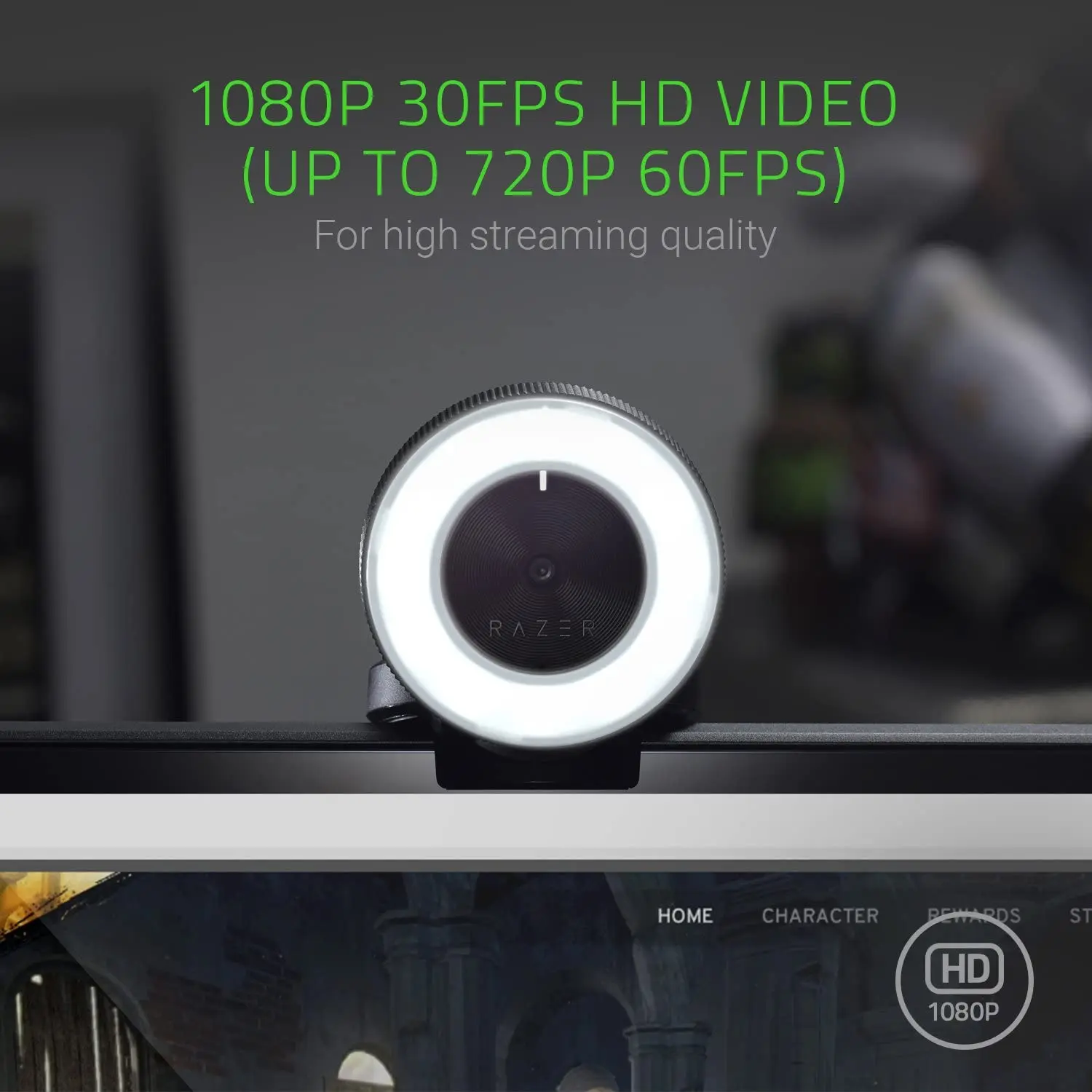 Razer Kiyo Streaming Webcam: Full HD 1080p 30 FPS  Ring Light w/Adjustable Brightness - Built-in Microphone Autofocus 4