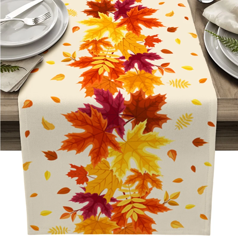 

Holiday Dining Coffee Table Decor Placemat Autumn Table Runner Orange Watercolor Maple Leaf Retro Tablecloth Wedding Decor