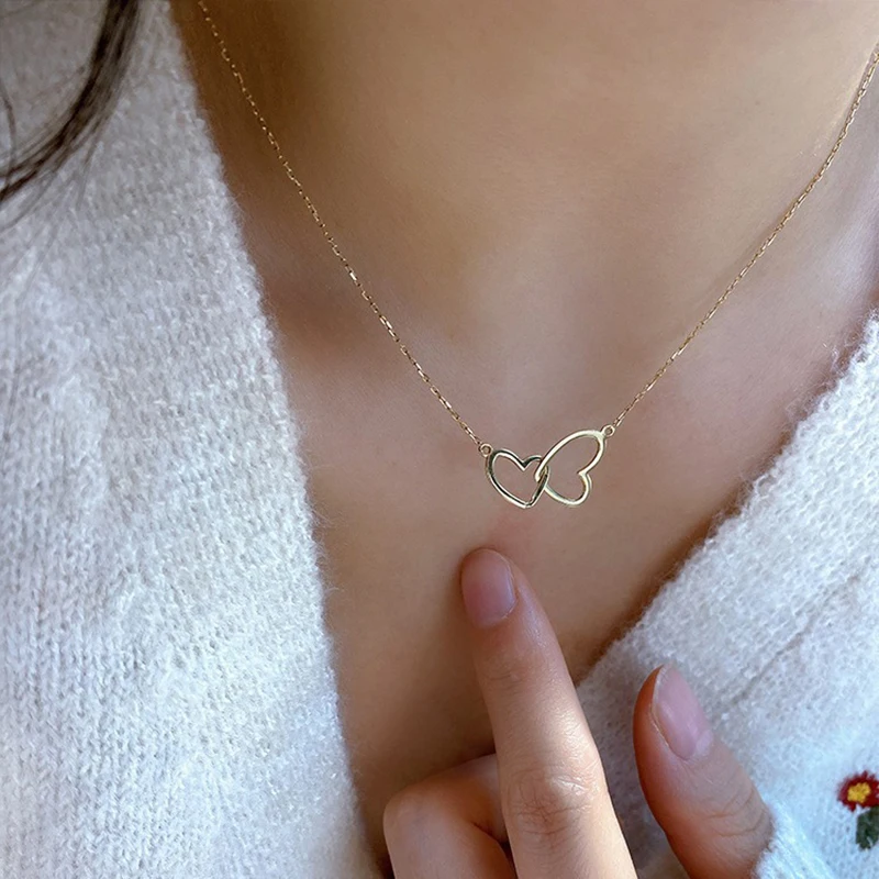 S925 genuine sterling silver double love is inseparable from each other sweet simple versatile classic fashionable and elegant