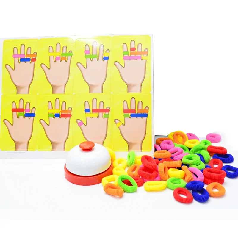 Kids Montessori Toy Early Educational Fingers Ring Game Elastic Bands Color Cognition Think Training Battle Table Game with Card 6