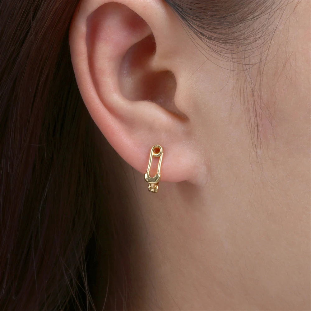 1 Pair Gold Color Safety Pin Earrings Personality Temperament High