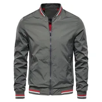 Nouvelle veste homme printemps-automne - manteau coupe-vent décontracté et léger avec fermeture éclair, col et poignets côtelés rayés. 3