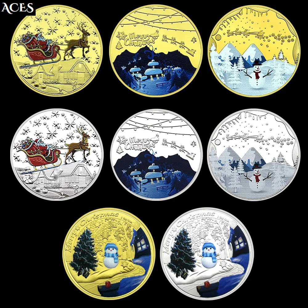 

8styles Merry Christmas GOLD/silver Coin Christmas Eve/Elk/snowman/santa Claus Commemorative Coin In Capsule Souvenir Gift