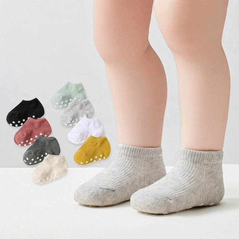 8 Pairs Baby Non-Slip Socks Solid Color Childrens Boys Girls Floor Socks Comfortable for Toddler